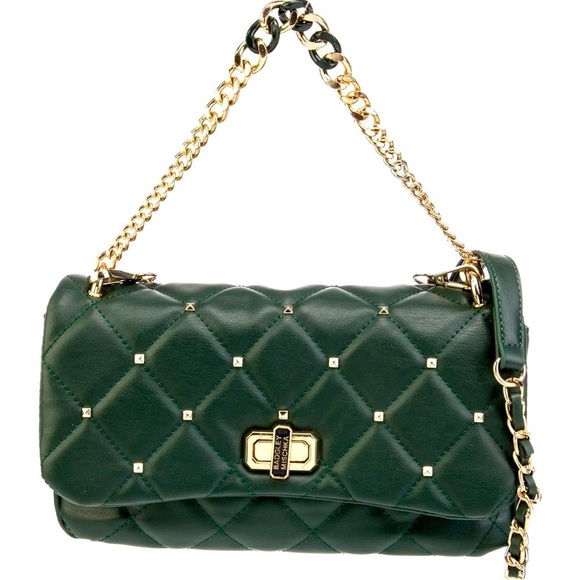 Badgley Mischka Hunter Green Quilted Studded Crossbody - Picture 1 of 13
